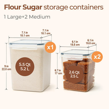 ComSaf Rice Container Set of 2(9.5L/10Qt), Large Airtight Food Storage Containers with Lid and Rice Washer, Plastic Canisters Sets for The Kitchen, Pantry Organizers for Flour, Cereal and Cooking