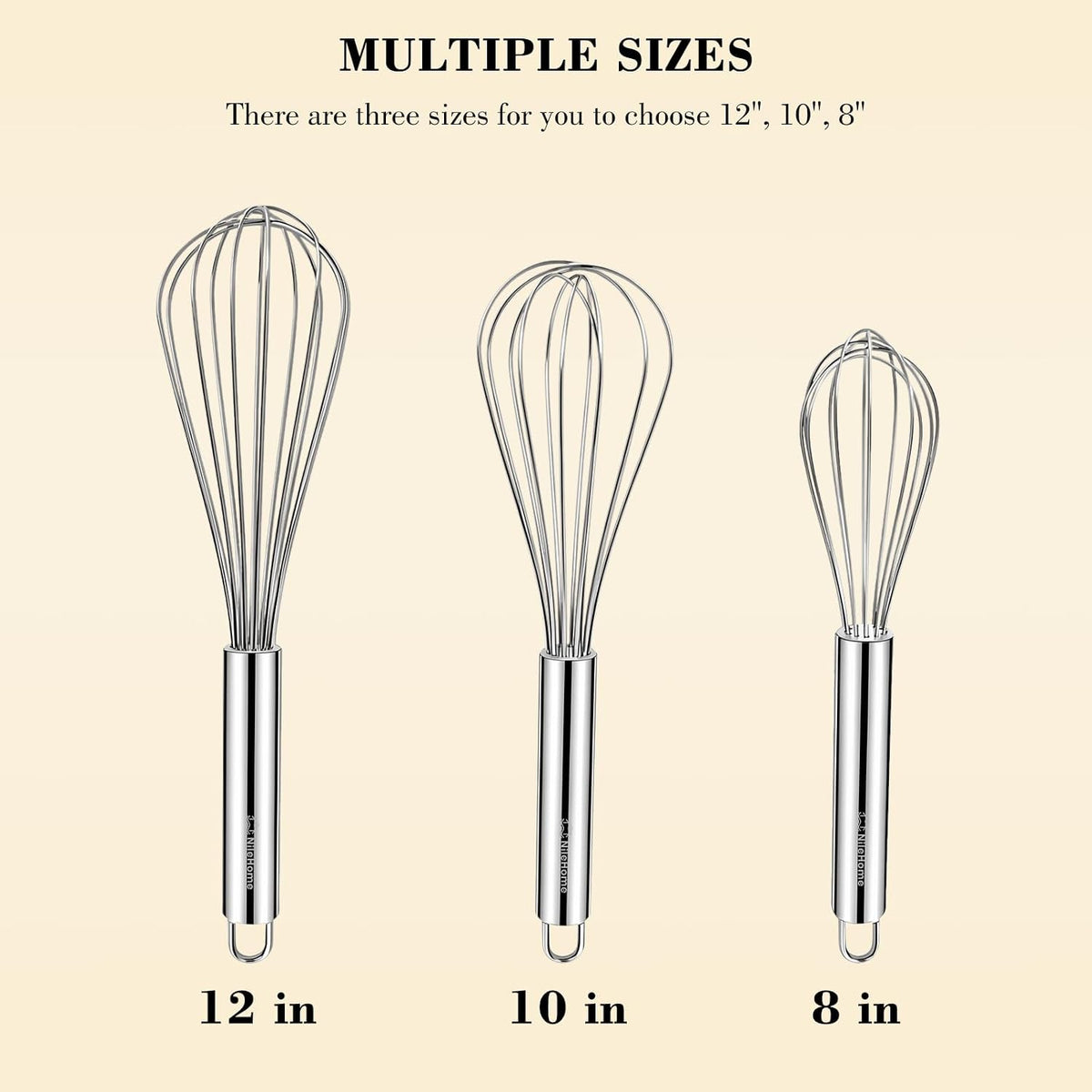 NileHome 3-Pack Stainless Steel Whisk Set, Kitchen Utensils for Cooking