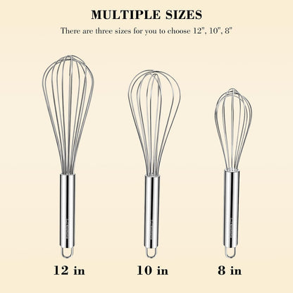 NileHome 3-Pack Stainless Steel Whisk Set, Kitchen Utensils for Cooking