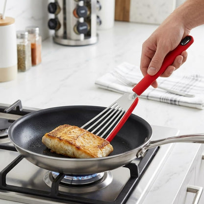 Nonstick Fish Spatula With Silicone Edge, FENGCHEN Silicone Fish Spatula, Heat-Resistant Fish Turner Spatula,Fish Spatulas For Cooking, For Scrapping, Flipping, Frying, Turning Foods (Silver)