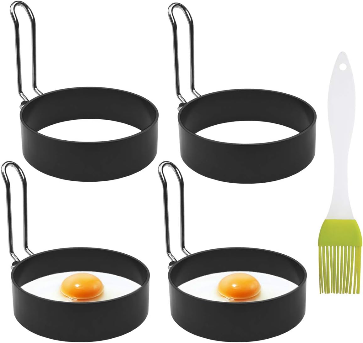 4 Pack Stainless Steel Eggs Maker Non Stick Round Egg Cooker for Cooking Cooking Rings Shaper for Frying Pancake Sandwiches Metal Handle Household Kitchen Breakfast Tool Egg Shaper