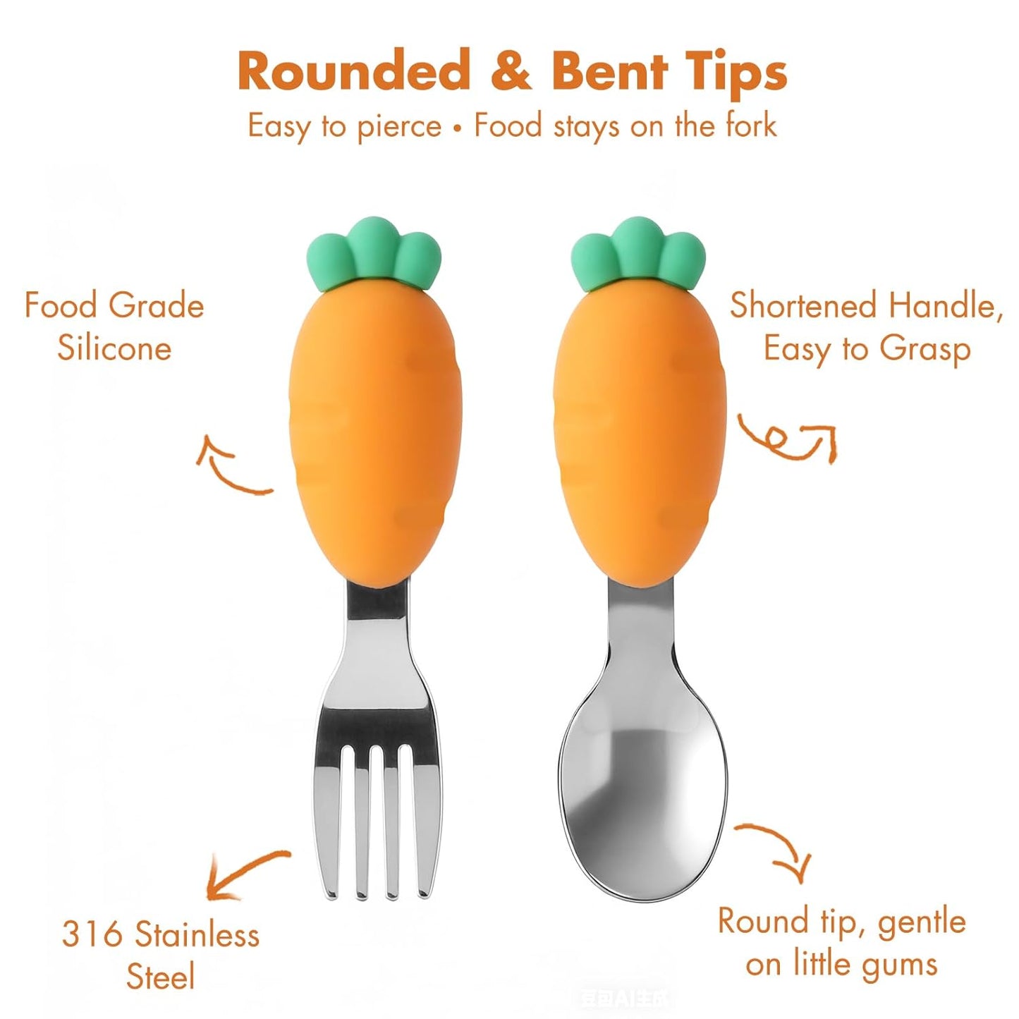 Baby Fork and Spoon Set with Carry Case Baby Training Utensils Self Feeding Toddler Silverware Silicone and Stainless Steel Kids and Toddler Utensil Set-Dinosaur