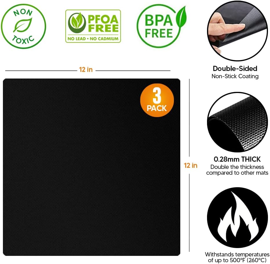 Toaster Oven Liners Reusable for Ninja Air Fryer Bottom Heat Resistant Mat 3 Pack, Oven Rack Shields Extra Long 22” Red 2 Pack, Heavy Duty Nonstick Square Air-Fryer Mats & Silicone Rack Covers