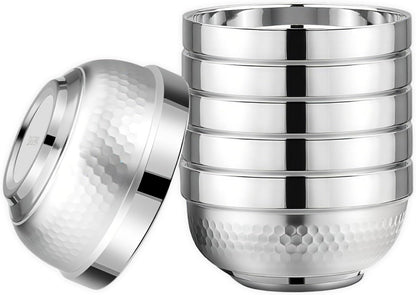 ZENFUN 6 Pack 18/8 Stainless Steel Bowls, 17 Oz Soup Bowl Double-walled Insulated Bowls, 5 Inch Snack Cereal Bowl for Rice, Fruit, Salad Ice cream, Food-grade