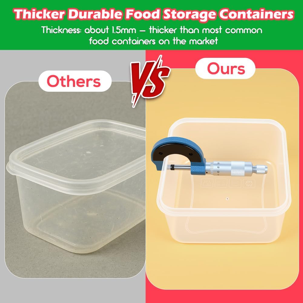 50 PCS Thicker Food Storage Containers with Lids, Clear Stackable Airtight Leakproof Reusable Plastic Meal Prep Container Set for Kitchen Storage/ Lunch, Fridge/ Microwave Safe with Labels&Pen
