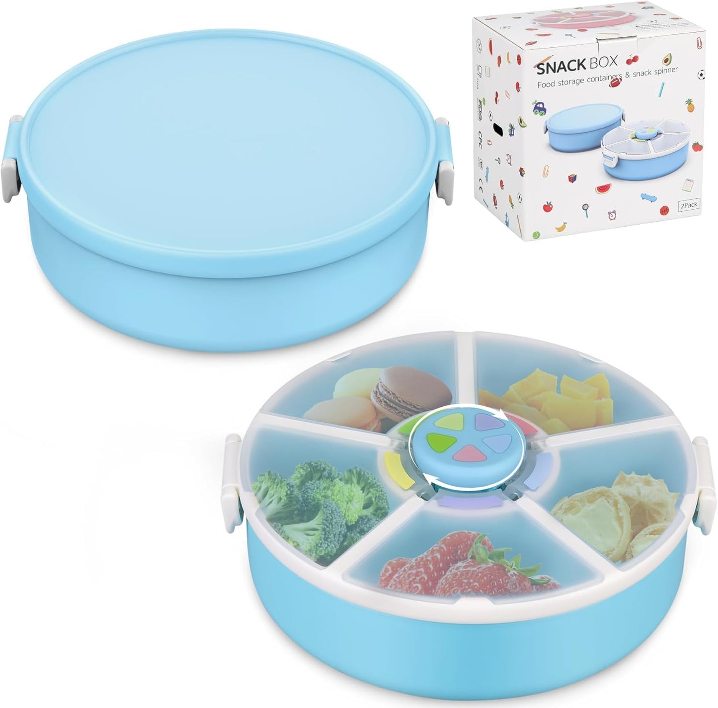 JOOPETALK Kids Reusable Rotating Snack Container with 5 Separate Compartments, Color Matching Opening Lid, BPA/PVC-Free, Dishwasher Safe, Perfect for Travel, School Lunches & On-the-Go Snacking-Purple