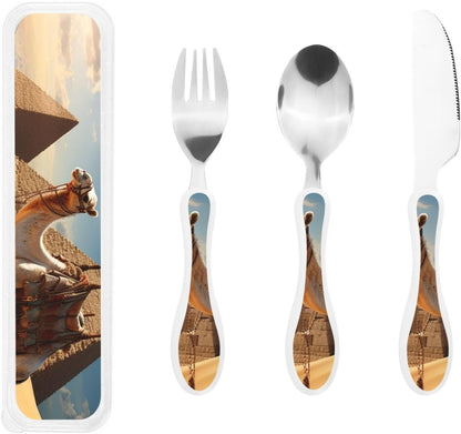 3-Piece Kids Silverware Set With Storage Case, Stainless Steel Reusable Children Safe Knife Spoon Fork Set Cartoon Cute Penguin Children Flatware Set For Kids Lunch Box