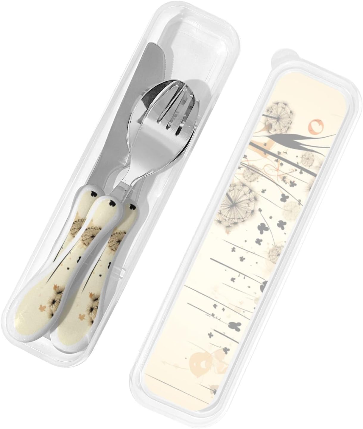 3-Piece Kids Silverware Set With Storage Case, Stainless Steel Reusable Children Safe Knife Spoon Fork Set Colorful Abstract Dragonfly Children Flatware Set For Kids Lunch Box