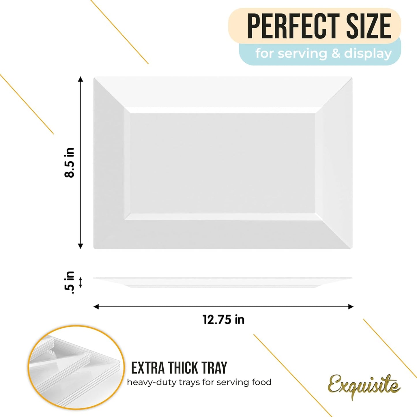 Exquisite Plastic Serving Trays For Party - 40 Pcs 7.5 Inch White Serving Platters, Plastic Trays For Food, White Tray, Food Tray Disposable Platters For Parties, Catering & Buffet