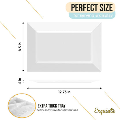 Exquisite Plastic Serving Trays For Party - 40 Pcs 7.5 Inch White Serving Platters, Plastic Trays For Food, White Tray, Food Tray Disposable Platters For Parties, Catering & Buffet