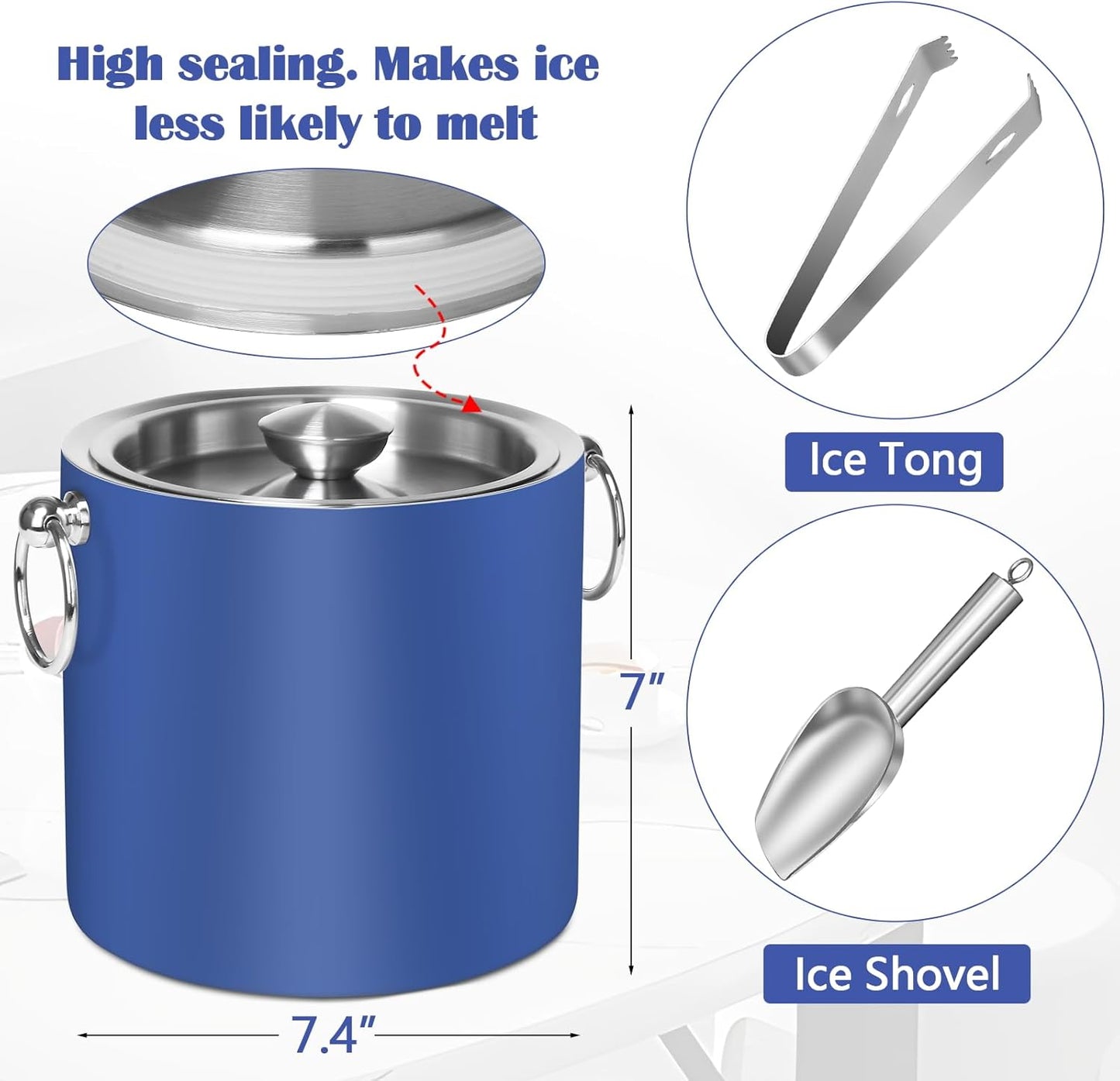 Ice Bucket with Lid & Tong- Well Made Insulated Stainless Steel Keep Ice Frozen Longer - Ideal for Cocktail Bar, Parties, Chilling Wine, Champagne - 3 Liter (Black)