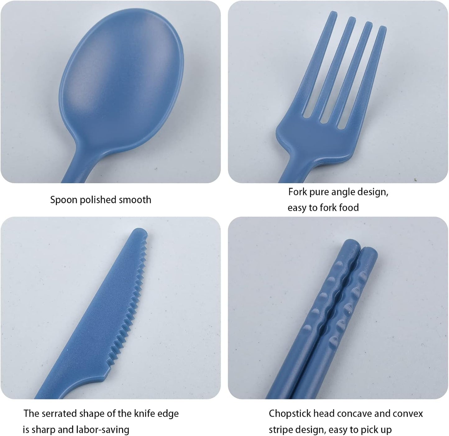 Reusable Utensils Set with Case, Plastic Travel Utensils, 1 Sets Plastic Spoons and Forks Set for Lunch Box, Picnic, Travel, Camping (Blue)