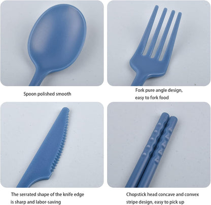 Reusable Utensils Set with Case, Plastic Travel Utensils, 1 Sets Plastic Spoons and Forks Set for Lunch Box, Picnic, Travel, Camping (Blue)