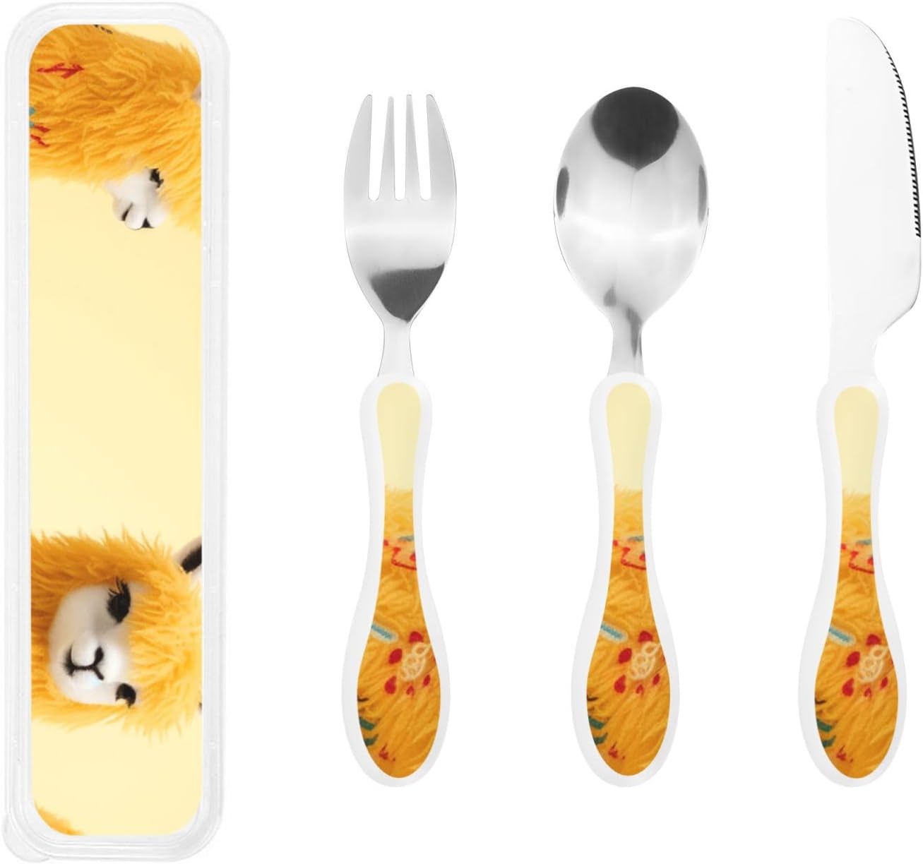 3-Piece Kids Silverware Set With Storage Case, Stainless Steel Reusable Children Safe Knife Spoon Fork Set Alpaca Cactus Children Flatware Set For Kids Lunch Box