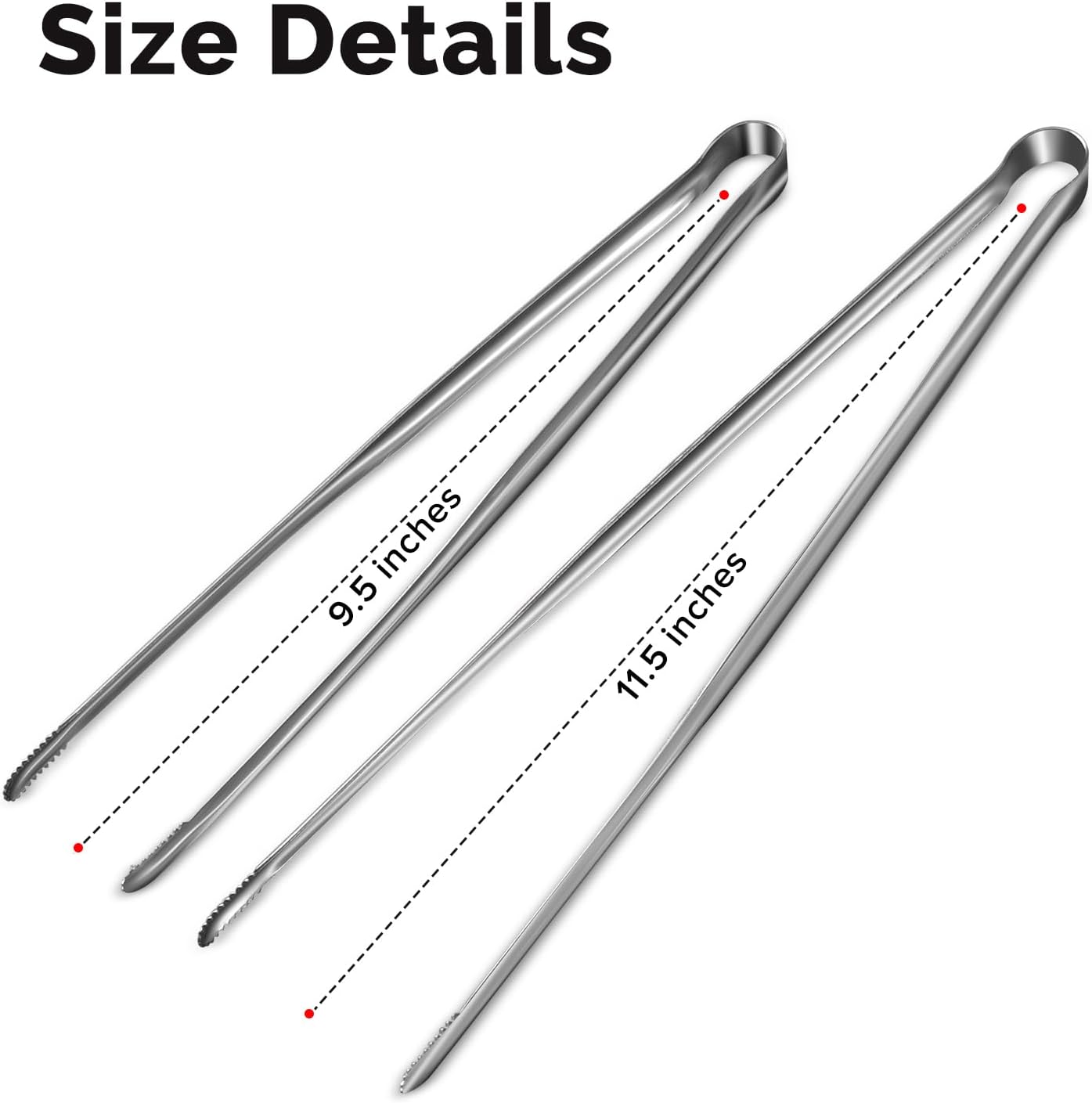 Precision Serrated Non-Slip Tips Cooking Tongs 2 Set (11.5" & 13.5"), 18/8 Stainless Steel Metal Tong, Light but Durable, Easily Control Kitchen Tweezer Tongs for Frying, Plating, BBQ