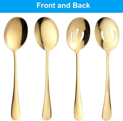 Serving Spoons Set, 8.7 Inch Serving Spoon, Slotted Spoons, Gold