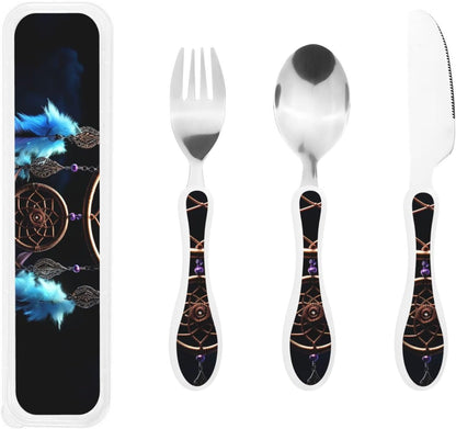 3-Piece Kids Silverware Set With Storage Case, Stainless Steel Reusable Children Safe Knife Spoon Fork Set Long Haired Dachshund Children Flatware Set For Kids Lunch Box