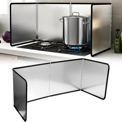 3 Sided Splatter Guard,Foldable Stainless Steel Oil Splatter Screens for Frying,Oil Splash Insulation Board,Nonstick Oil Splatter Guard Stove Insulation Board(L: 15" x W: 11.4" x H: 12")