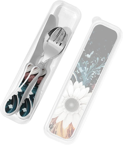 3-Piece Kids Silverware Set With Storage Case, Stainless Steel Reusable Children Safe Knife Spoon Fork Set Shih Tzu Dog Children Flatware Set For Kids Lunch Box
