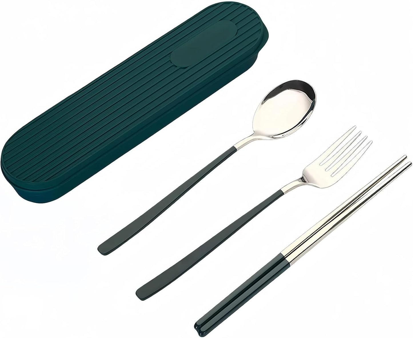 3-Piece Reusable Cutlery Set with Case - Stainless Steel, Heart-Shaped, Includes Chopsticks, Knife, Fork, Spoon, Travel & Camping (ORANGE)