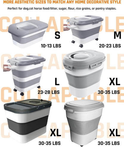 HOYTAMDAR 35lbs Dog Food Storage Container, Collapsible Dog Food Container, Wheels, Handle, Airtight Pet Food Storage Container, Scoop, 2L Small Dry Food Pail For Dog Cat Bird Food