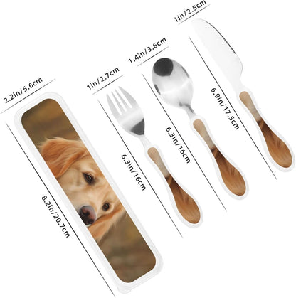 3-Piece Kids Silverware Set With Storage Case, Stainless Steel Reusable Children Safe Knife Spoon Fork Set Shih Tzu Dog Children Flatware Set For Kids Lunch Box