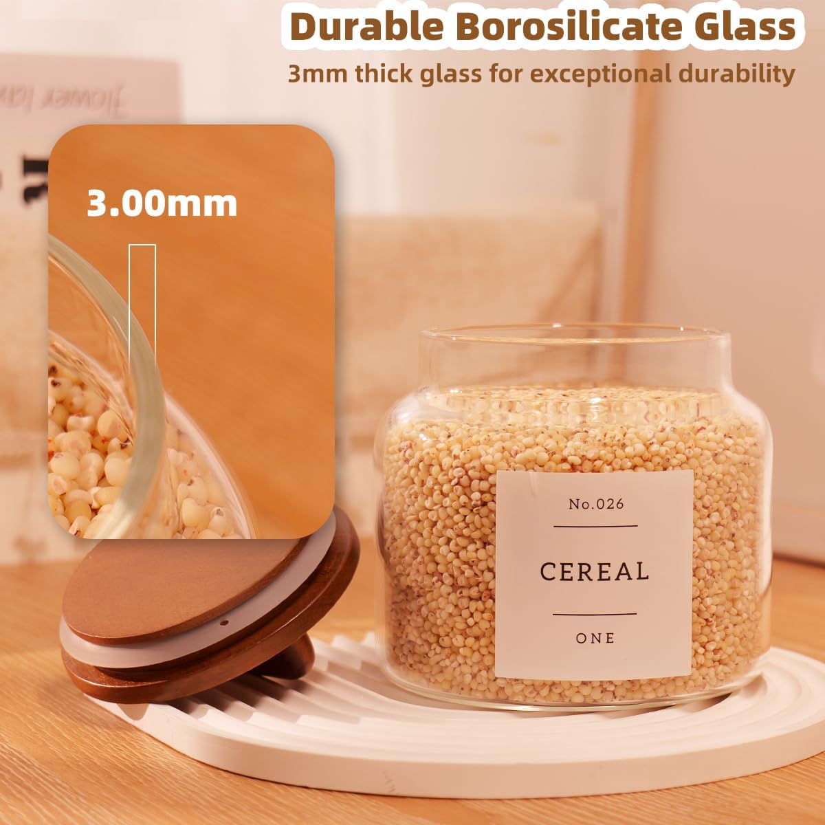 2 Pack Large Glass Flour and Sugar Containers with 132 Pantry Labels - 64 FL OZ Glass Canisters with Bamboo Airtight Lids - Farmhouse Glass Cookie Jars for Rice, Pasta, Cereal, Bath Salt