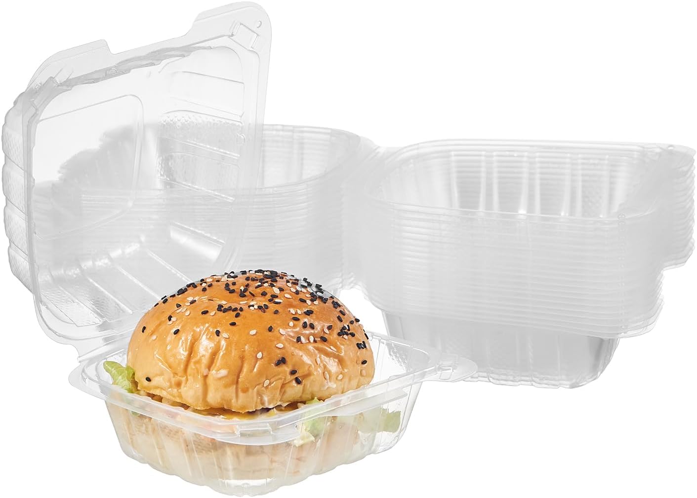 8X8 3-Compartment 50-Pack Plastic Clamshell Takeout Food Trays Heavy Duty Togo Disposable Box Carryout Meal Prep Packaging Catering Hinged Containers With Secure Snap Lid (Formerly FULING)