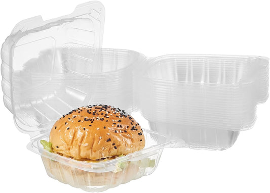 8X8 3-Compartment 50-Pack Plastic Clamshell Takeout Food Trays Heavy Duty Togo Disposable Box Carryout Meal Prep Packaging Catering Hinged Containers With Secure Snap Lid (Formerly FULING)