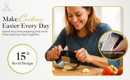 XHAMIX® Stainless Steel Garlic Press Rocker – Effortless Garlic Crusher & Mincer with Ergonomic Grip | Rust-Proof, Dishwasher Safe Garlic Tool for Home & Kitchen