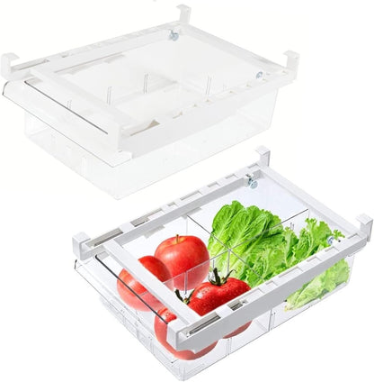 YekouMax Fridge Drawer Organizer, Refrigerator Organizer Bins, Pull Out with Handle, Shelf Holder Storage Box, Clear Container for Food, Drinks, Fit for Fridge Shelf Under 0.6" (1 Pack Medium)