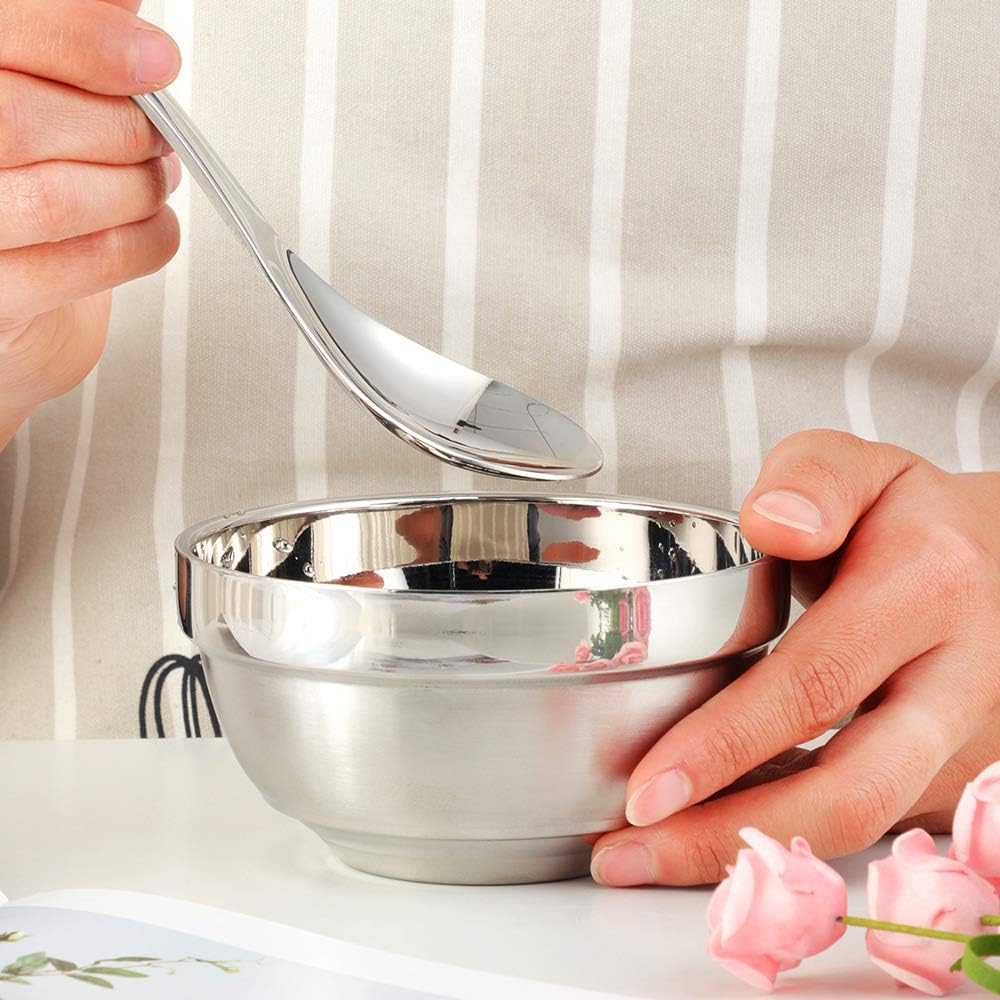 Stainless Steel Bowl Set: 500 ml Cereal Bowl, Set of 10 with Gift Box Included. Double Walled Insulated & Dishwasher Safe, Durable Deep Soup Bowl, Suitable for Home Kitchen & Child (Silver)