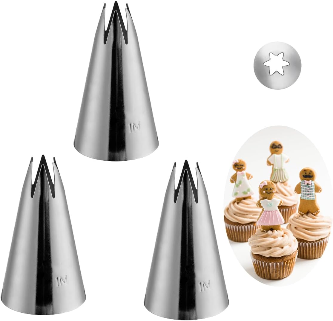 Piping Tip 1M 3 Pcs Set,1M Star Tip for Cake Decorating Essentials