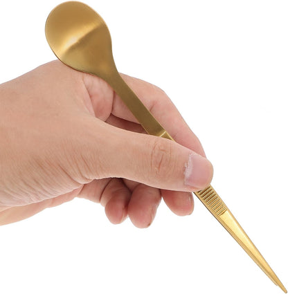 Tasting Spoon with Tweezer, 2 in 1 Stainless Steel Chef Spoon Serving Tongs, Professional Chef Tool for Cooking Plating Buffet Banquet Barbecue Grilling Appetizer, Multi
