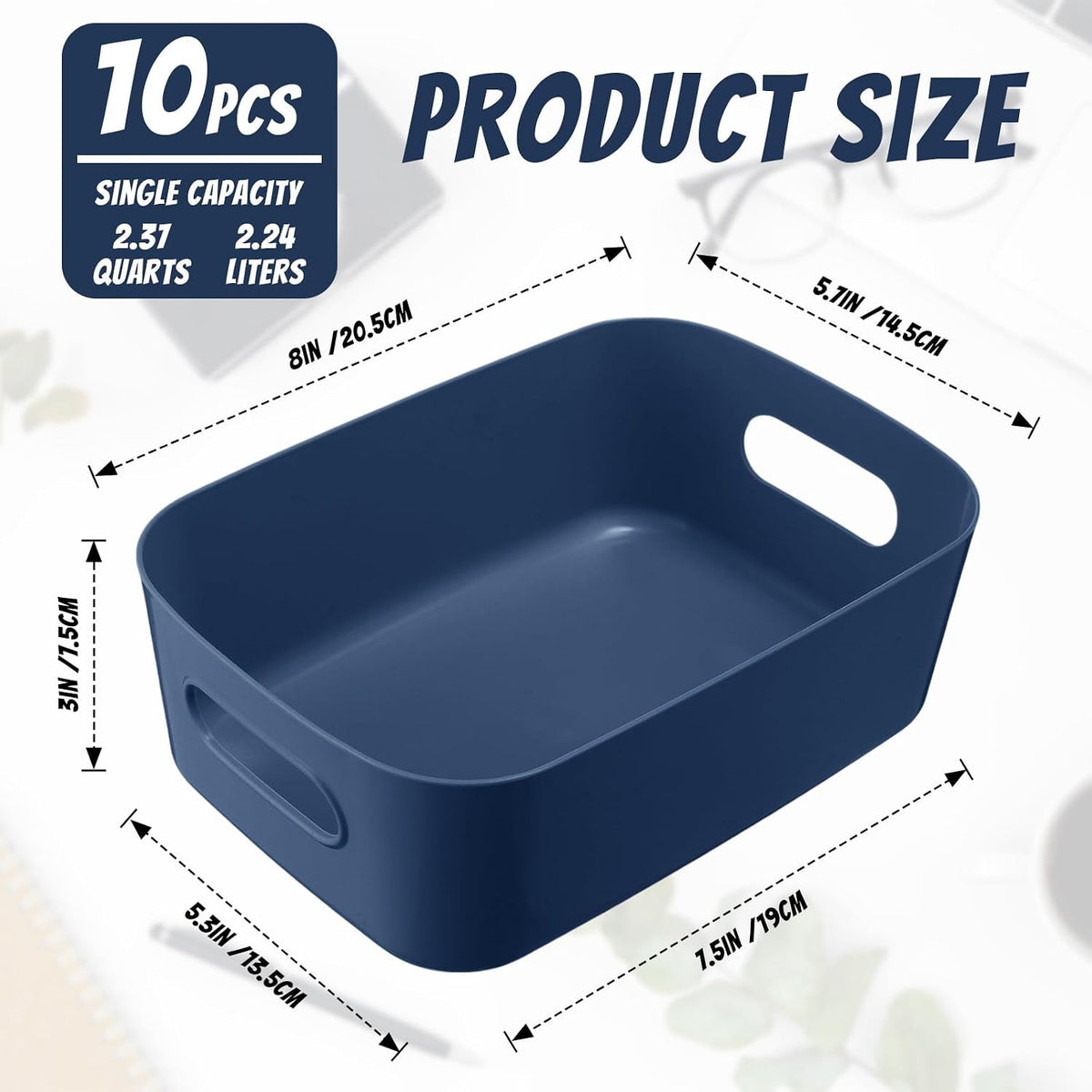 Zopeal Plastic Storage Bins 10 Pcs White Pantry Organizer Bins Small Baskets Storage Containers for Home Kitchen (10 x 7 x 6 Inch)