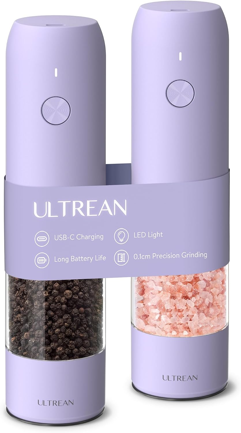 Ultrean Electric Salt and Pepper Grinder Set, Rechargeable,Matte Black