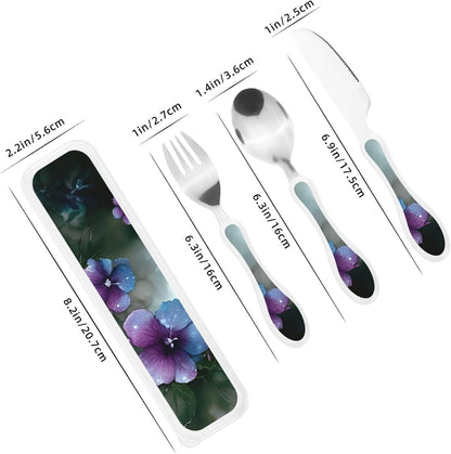 3-Piece Kids Silverware Set With Storage Case, Stainless Steel Reusable Children Safe Knife Spoon Fork Set Shih Tzu Dog Children Flatware Set For Kids Lunch Box