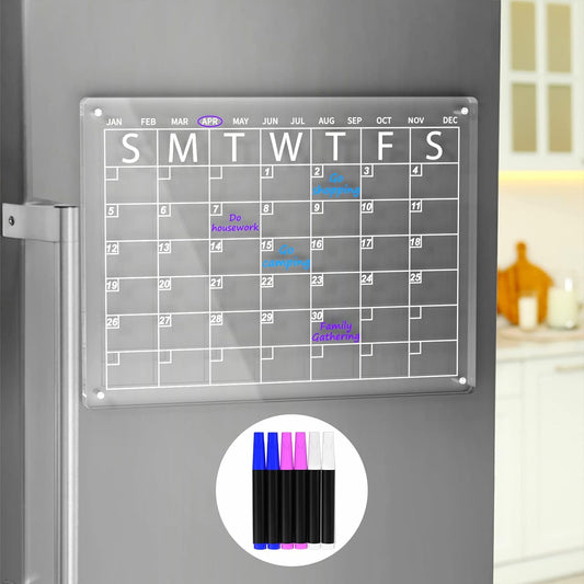 AITEE All-in-One Magnetic Dry Erase Board for Fridge, 2-Pack Acrylic Calendar & Memo Set with 6 Markers (3 Colors), Eraser, Holder, Reusable 16x12 Inch Planner