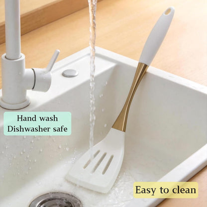 White Silicone Cooking Utensils Set-Non-Toxic, Heat Resistant, BPA Free Kitchen Utensils Set with Spatula, Spoon, Whisk & Tongs-Non-Stick& Dishwasher Safe for Nonstick Cookware