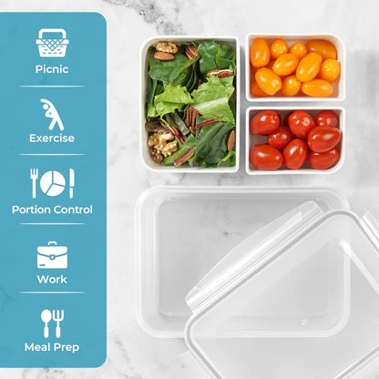 carrotez Food Storage Containers with 3 Removable Compartments, Food Prep Container with Airtight Lids, Portion Control Container, Microwave Safe, Reusable, 4.64 Cup (1100ml)