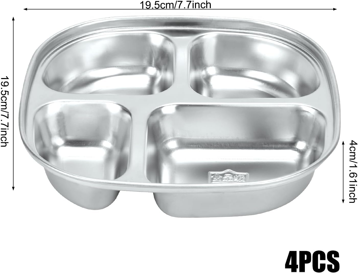 4-Pack Stainless Steel Divided Plates with Lids –Portion Control Meal Trays for Balanced Meals – BPA-Free, Shatterproof, Dishwasher Safe – Ideal for Home, Travel, School (Colorful-3-Section)