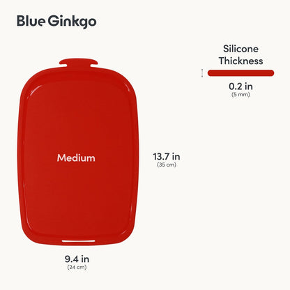 Blue Ginkgo Silicone Cutting Boards – Set of 3 (Small, Medium, Large) – Double-Sided, Thick, Flexible, Non-Slip, BPA Free – Juice Grooves, Dishwasher Safe (Made in Korea, Grey)