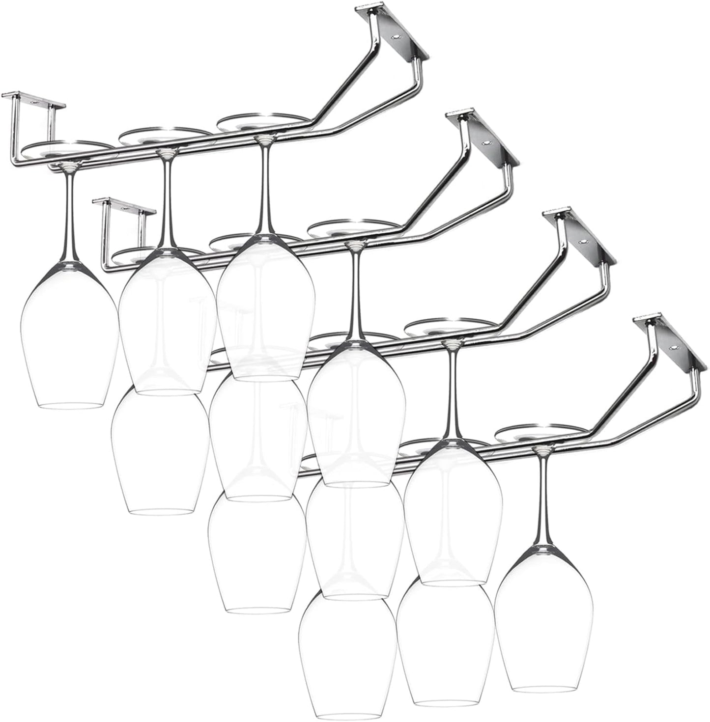 14-Inch Gold Wine Glass Rack, Under Cabinet Wine Glass Holder Stainless Steel Stemware Rack - Hanging Stemware Holder for Cabinet Kitchen Bar, Set of 2