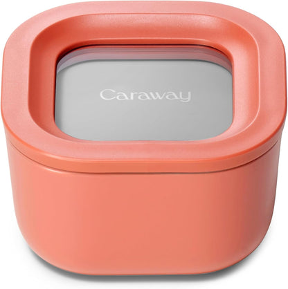 Caraway Glass Food Storage - 4.4 Cup Glass Container - Ceramic Coated - Easy to Store, Non Toxic, Non Stick Lunch Box Container with Lids - Dishwasher, Oven, & Microwave Safe - Mist