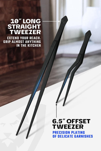 DALSTRONG Chef Tweezers Professional Kitchen Tongs- 12" high-precision Tweezer Tongs for Cooking - Stainless Steel Black w/vTitanium Coating -BBQ, Plating, Multi-use