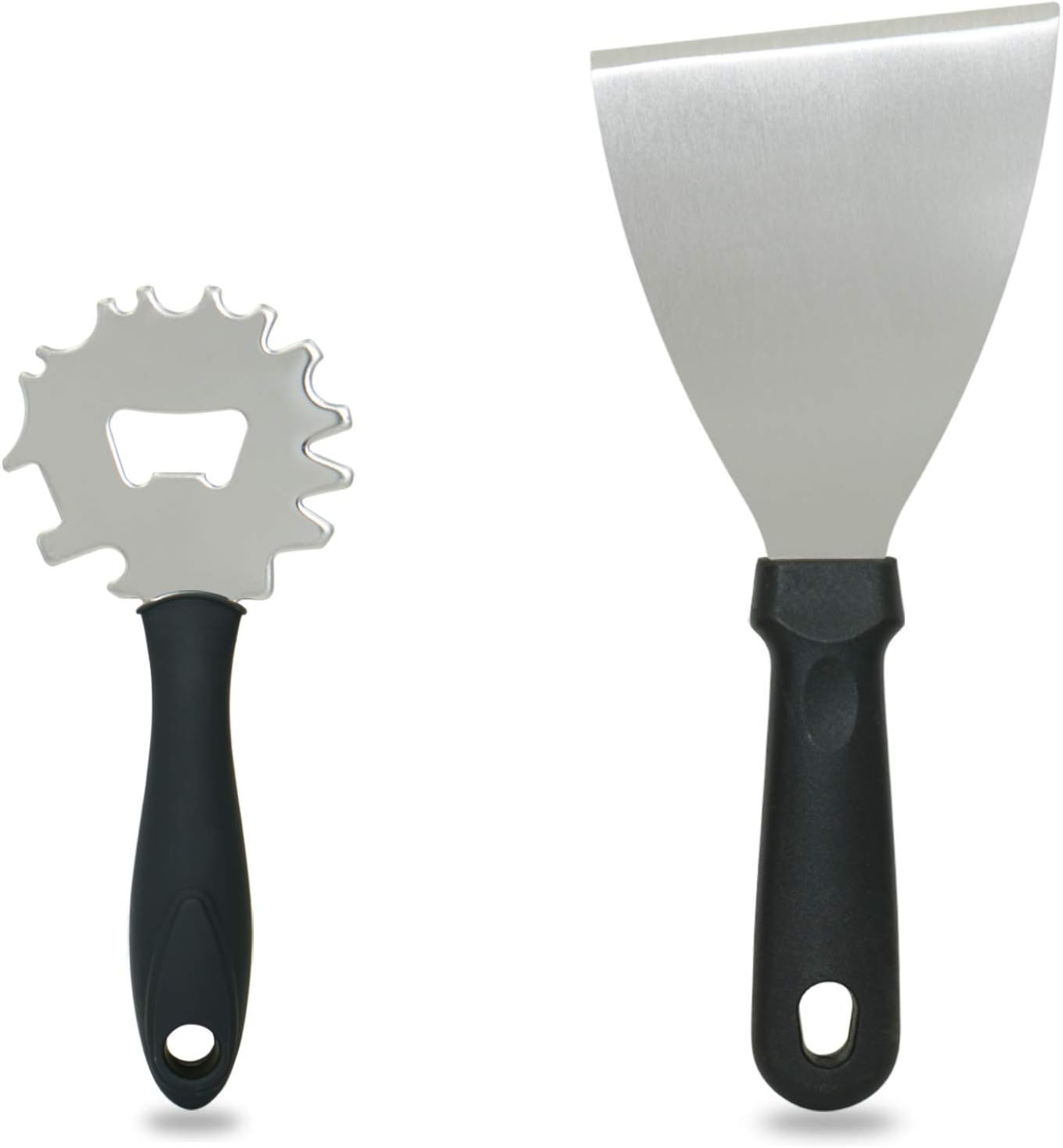 Grill & Griddle Scraper,2pcs Sturdy BBQ Grate Cleaning Tool,Stainless Steel Grill Brush Non-bristles Slant Edge Grill Scraper-Includes Bottle Opener,Perfect Barbecue Grill Accessories