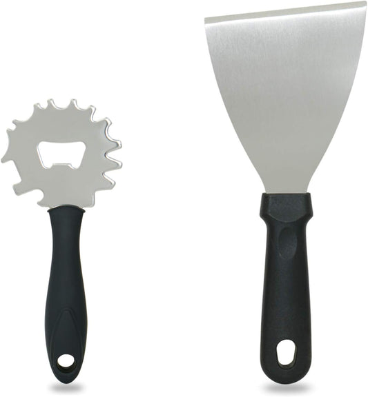 Grill & Griddle Scraper,2pcs Sturdy BBQ Grate Cleaning Tool,Stainless Steel Grill Brush Non-bristles Slant Edge Grill Scraper-Includes Bottle Opener,Perfect Barbecue Grill Accessories