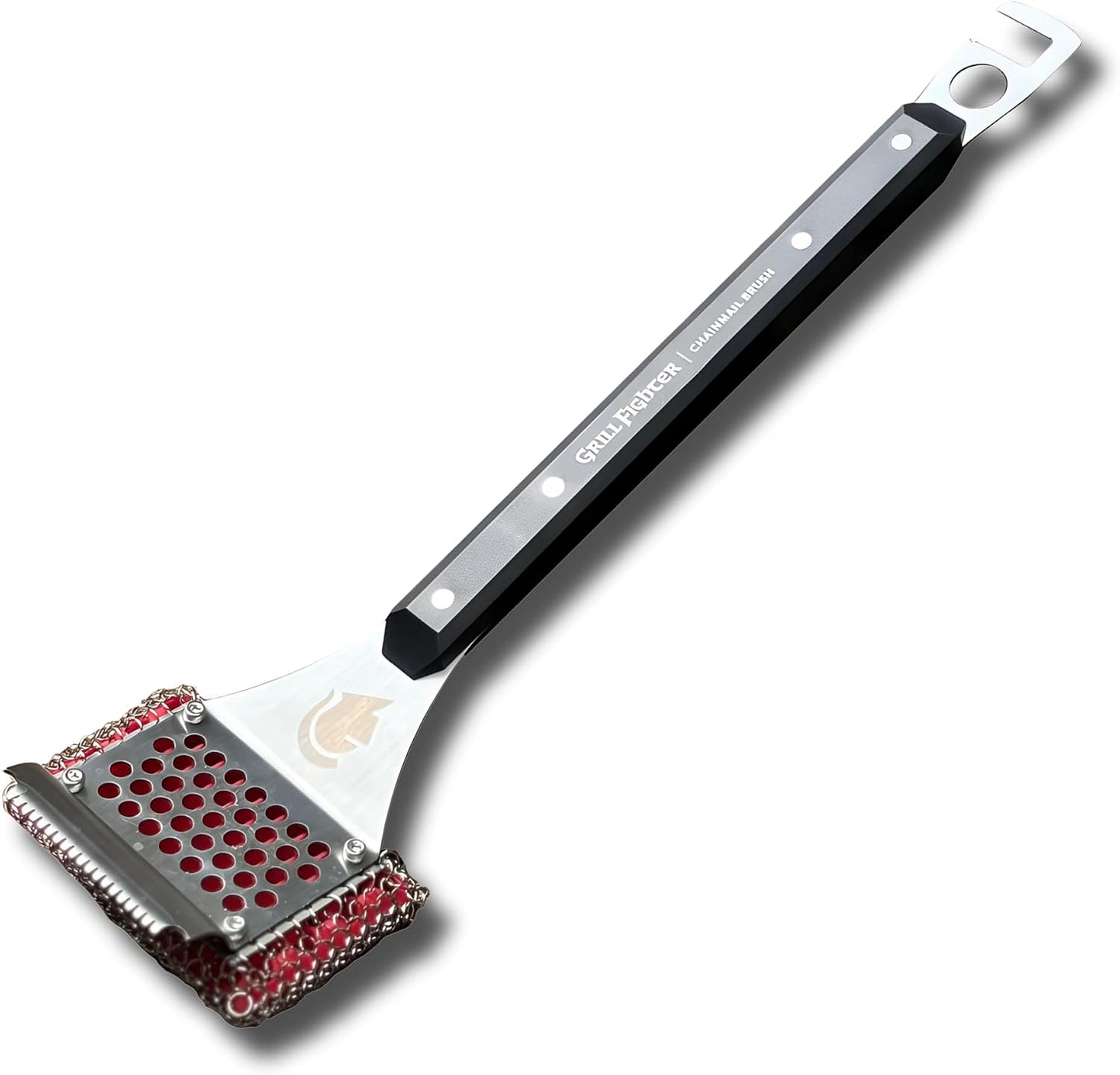 Grill Brush, Steel Bristle-Free BBQ Grill Cleaner with SteelCloth™ Stainless Steel Chainmail, Ergonomic Handle for Cast Iron, Stainless Steel & Porcelain-Coated Grates, 1 Pack
