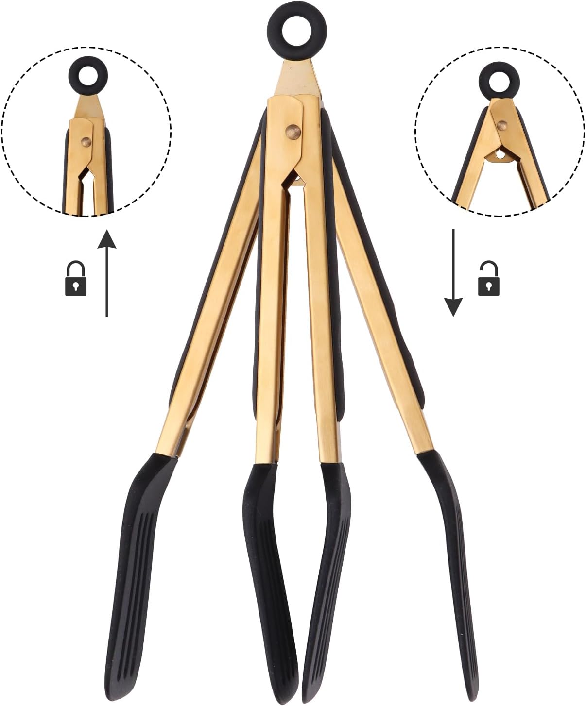 2-Piece Kitchen Spatula Tongs Food Serving Tongs 9" and 12" Cooking with BPA Free Silicone Tips, Toaster Steak Pie Pizza Pasta Spaghetti Noodles Salad Grill BBQ Buffet Clamp Serving Tools(Gold)