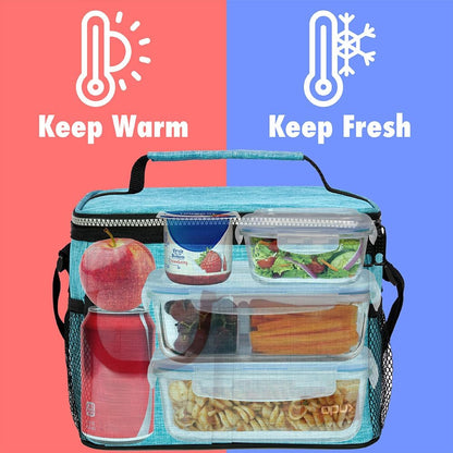 opux Insulated Lunch Bag for Men Women, Leakproof Black Lunch Box for Work, Portable Soft Lunch Cooler Bag with Shoulder Strap, Adult Lunchbox Lunch Pail for Kid Boy Girl School, 14 Can/8L